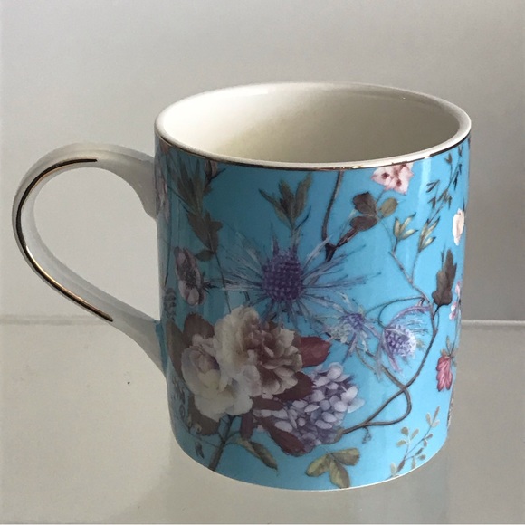 Set Of 2 GRACE TEAWARE White Peony W/Turquoise Background Small Coffee Mugs NWOT - Picture 4 of 15